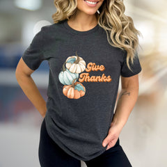 "Give Thanks" Autumn Pumpkin Graphic Tee, a Grateful Fall Pick for Everyone