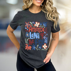 "America Land of The Free" Floral Graphic Tee, a Patriotic Casual Pick for Everyday Wear