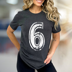 "6" Distressed Number Graphic Tee, a Bold Sporty Pick for Anyone