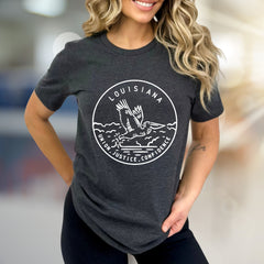 "LOUISIANA" Pelican Seal Graphic Tee, a State Pride Pick for Souvenir Lovers