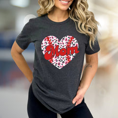 Mom Leopard Print Heart Baseball Graphic Tee, a Trendy Statement for Her
