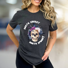 "Sorta Sweet Sorta Spooky" Skull Graphic Tee, a Gothic Chic Pick for Halloween Lovers