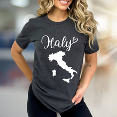 "Italy" Script Map Graphic Tee, a Wanderlust Pick for Globetrotters