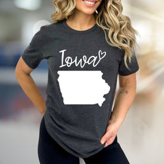 “Iowa” State Outline Graphic Tee, a Hometown Love Pick for Residents