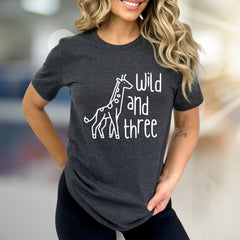 "Wild and Three" Giraffe Graphic Tee, a Birthday Adventure Pick for Fun-Loving Adults