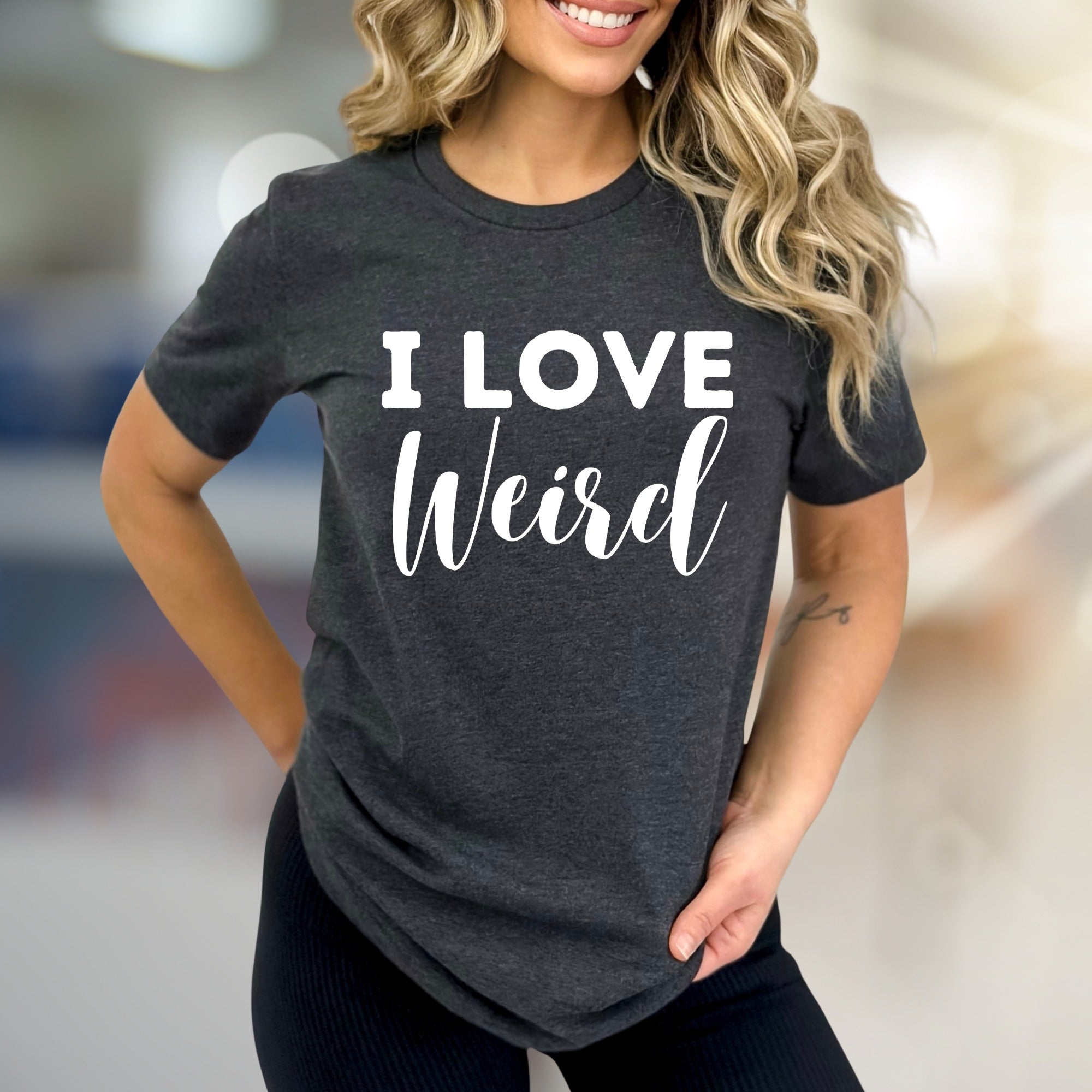 "I Love Weird" Quirky Expression Graphic Tee, a Bold Statement for Individualists