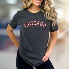 "CHICAGO" Arched Varsity Graphic Tee, a Collegiate Style Pick for City Lovers