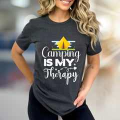 "Camping Is My Therapy" Outdoor Adventure Graphic Tee, a Nature-Lover's Pick for Casual Wear