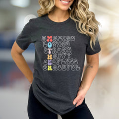 "Amazing Loving Strong Happy Selfless Graceful" Motherhood Graphic Tee, a Heartfelt Pick for Moms
