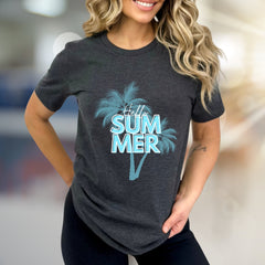 "Hello Summer" Tropical Palms Graphic Tee, a Vacation Vibe for Everyone