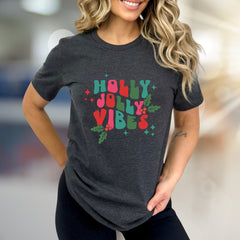 "Holly Jolly Vibes" Retro Holiday Graphic Tee, a Festive Pick for Christmas Lovers