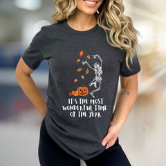 It's the Most Wonderful Time of the Year Halloween Skeleton Graphic Tee, a Spooky Season Pick for Fall Enthusiasts