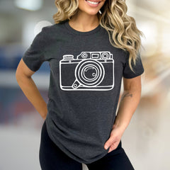 Minimalist Camera Outline Graphic Tee, A Photography Lover's Unisex Pick