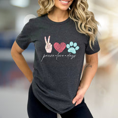 "Peace Love Dogs" Whimsical Pet Lover Graphic Tee, a Heartfelt Pick for Dog Enthusiasts