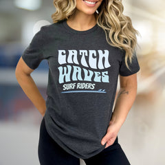 "Catch Waves Surf Riders" Retro Graphic Tee, a Beachy Pick for Ocean Lovers