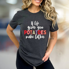 "If Life Gives You Potatoes Make Latkes" Funky Foodie Graphic Tee, a Quirky Kitchen Enthusiast Pick for Food Lovers