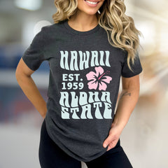 "HAWAII EST. 1959 Aloha State" Retro Beachy Graphic Tee, a Vacation Vibes Pick for Travelers