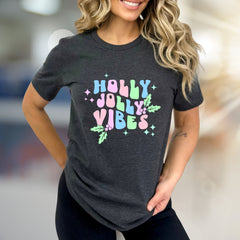 "Holly Jolly Vibes" Retro Christmas Graphic Tee, a Festive Niche Pick for Holiday Enthusiasts