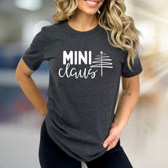 "MINI Claus" Whimsical Christmas Tree Graphic Tee, a Festive Pick for Holiday Enthusiasts