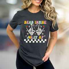 "Dead Inside But Jolly AF" Retro Christmas Graphic Tee, a Witty Holiday Pick for Festive Souls