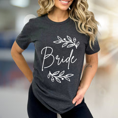 "Bride" Floral Wreath Graphic Tee, a Bridal Party Pick for Engaged Women