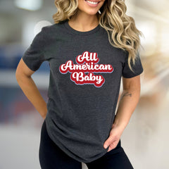 "All American Baby" Retro Graphic Tee, a Patriotic Pick for Her