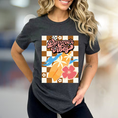 "Summer Vibes" Retro Tropic Graphic Tee, a Vacation Chic Pick for Beach Lovers