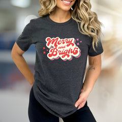 "Merry and Bright" Retro Holiday Graphic Tee, a Festive Pick for Joyful Souls