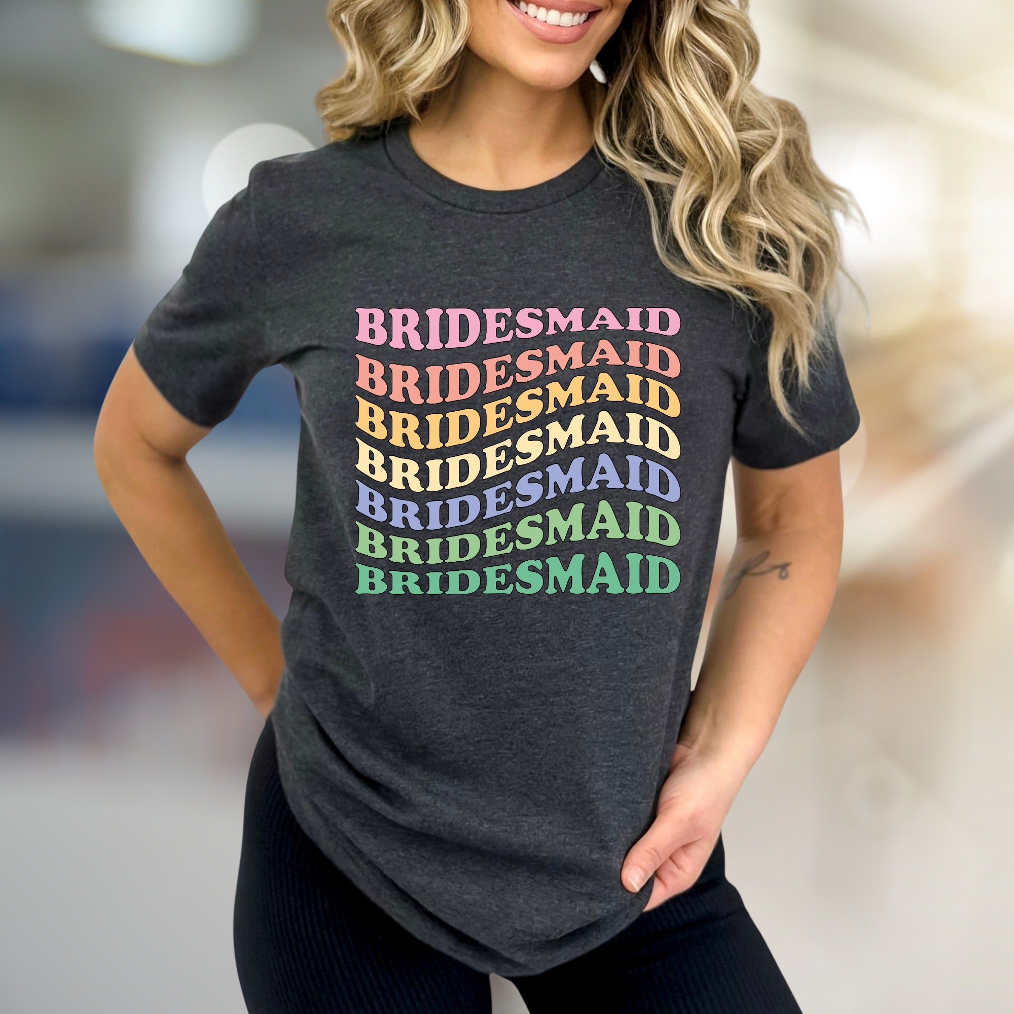 “Bridesmaid” Wavy Text Graphic Tee, a Bachelorette Party Pick for the Bridal Squad
