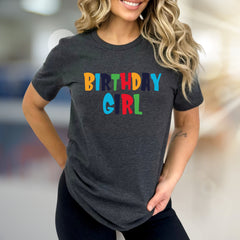 "BIRTHDAY GIRL" Bold Rainbow Graphic Tee, a Celebration Pick for Her Special Day