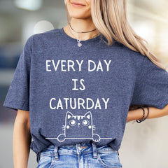 "EVERY DAY IS CATURDAY" Whimsical Cat Graphic Tee, a Feline Fun Pick for Pet Lovers