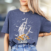 Skeleton Hand Mushroom Graphic Tee, a Spooky-Cute Pick for Halloween Lovers