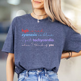 "hgb is red cyanosis is blue" Medical Love Graphic Tee, a Quirky Pick for Healthcare Pros