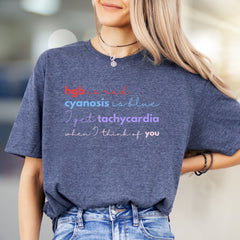 "hgb is red cyanosis is blue" Medical Love Graphic Tee, a Quirky Pick for Healthcare Pros