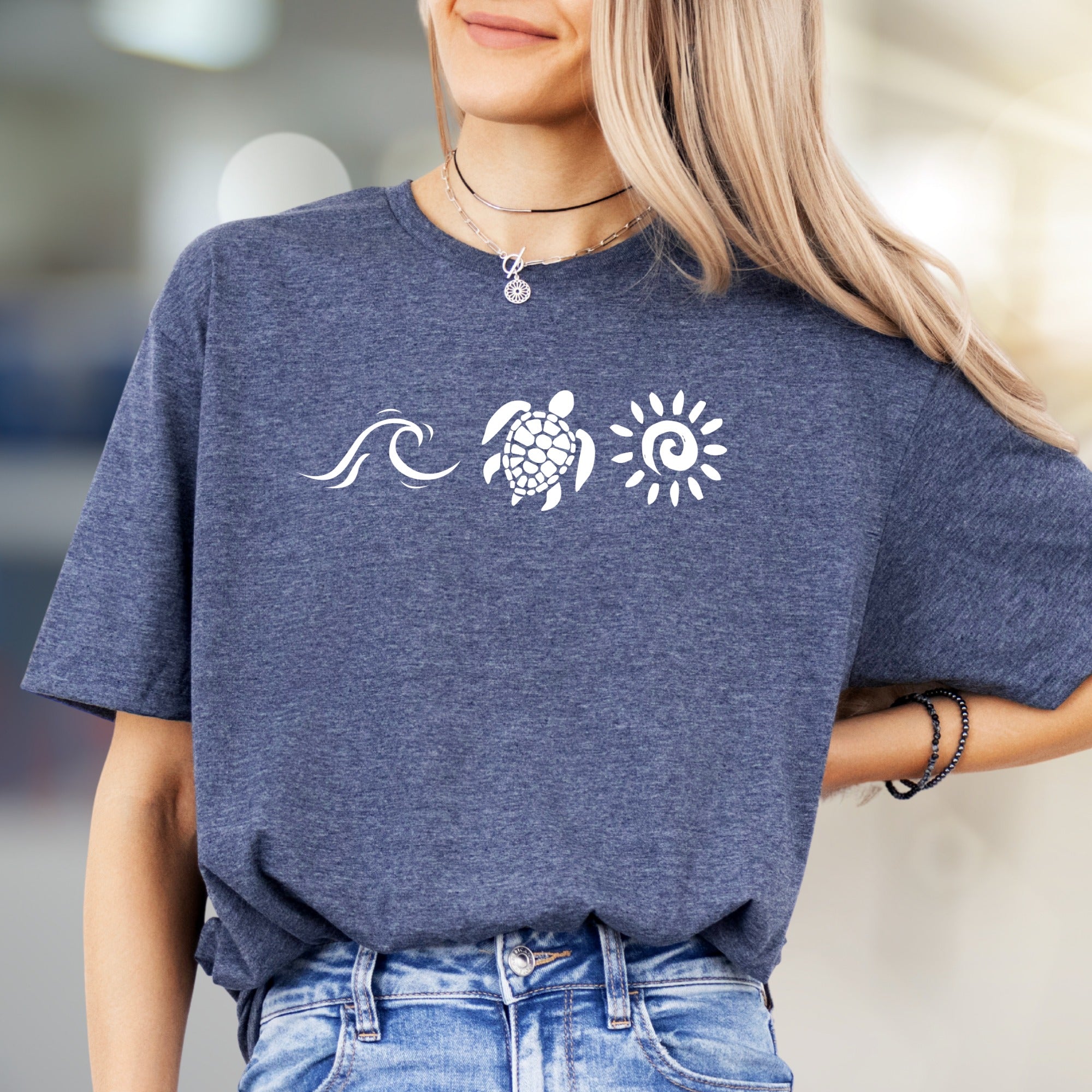 Ocean Wave Turtle Sun Graphic Tee, a Coastal Beach Pick for Nature Lovers