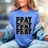 "PRAY" Leopard Print Cross Graphic Tee, a Faith-Inspired Western Pick for Her