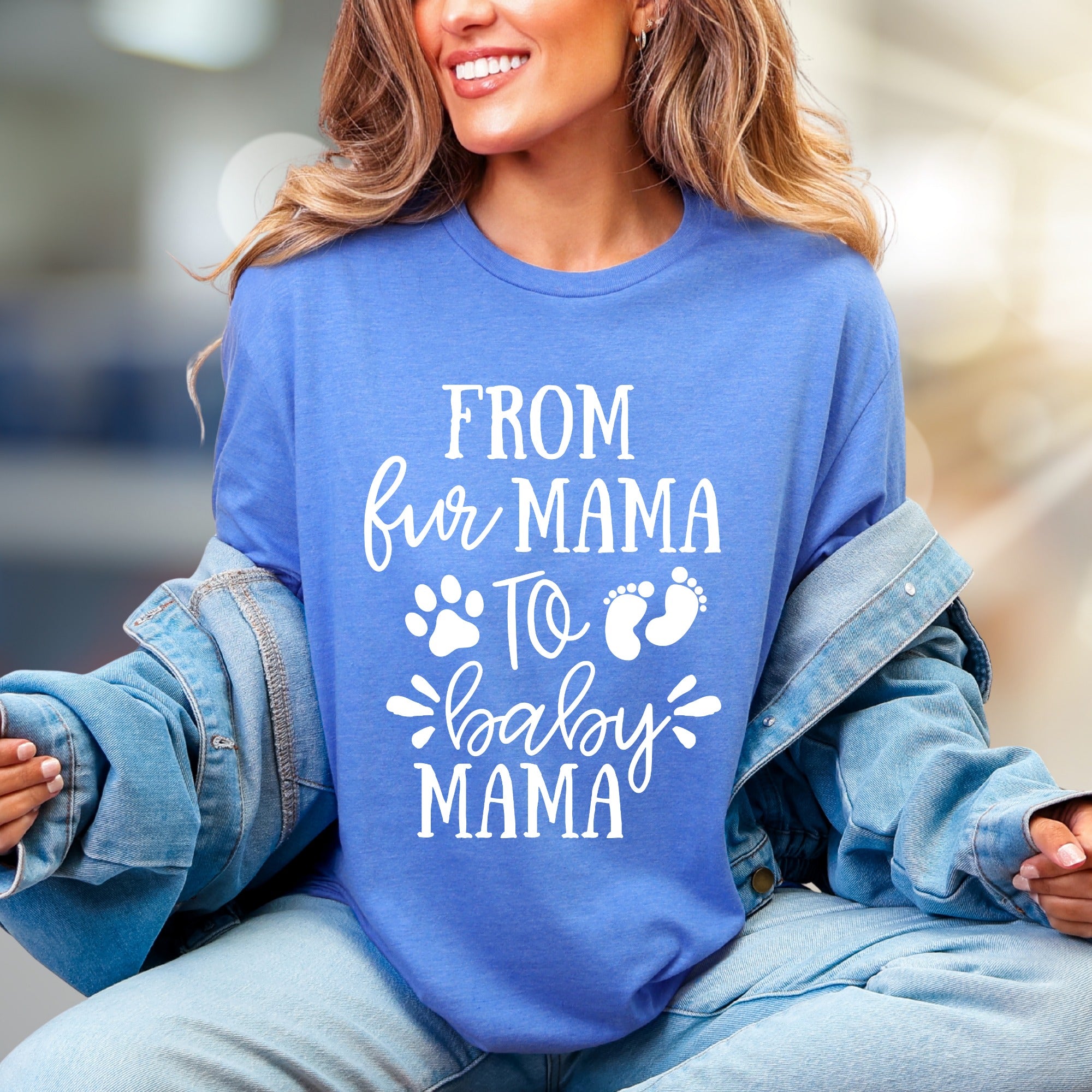 "From Fur Mama To Baby Mama" Pregnancy Reveal Graphic Tee, a Heartfelt Gift for New Moms