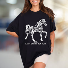 Happy Chinese New Year 2026 Floral Horse Graphic Tee, a Lunar Celebration Pick for Everyone