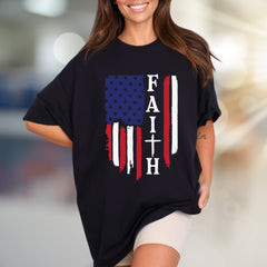 "FAITH" American Flag Graphic Tee, a Patriotic Expression for Believers