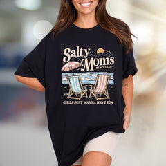 "Salty Moms Beach Club" Retro Graphic Tee, a Summer Niche Pick for Vacation Lovers