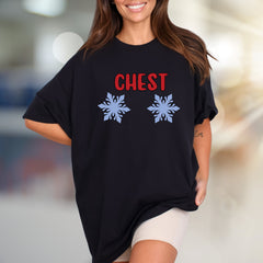 "CHEST" Snowflake Humor Graphic Tee, a Witty Winter Pick for Fun Lovers