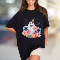 Witch Ghost & Floral Vibes Graphic Tee, a Spooky-Chic Pick for Halloween Lovers