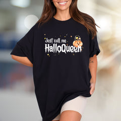 "Just Call Me Halloqueen" Spooky Fun Graphic Tee, a Halloween Pick for Trick-or-Treaters