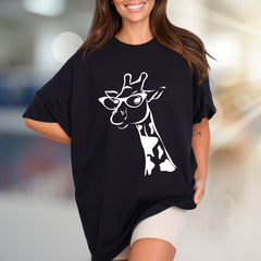 Giraffe in Glasses T-Shirt, Whimsical Animal Tee for Animal Lovers