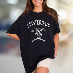 "AMSTERDAM" Windmill Graphic Tee, a Travel Souvenir Pick for Wanderers