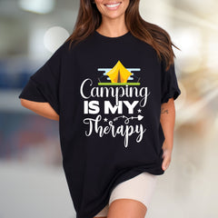 "Camping Is My Therapy" Outdoor Adventure Graphic Tee, a Nature-Lover's Pick for Casual Wear