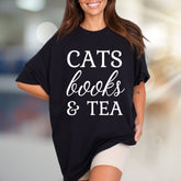 "CATS books & TEA" Cozy Lifestyle Graphic Tee, a Comfort Pick for Introverts