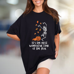 It's the Most Wonderful Time of the Year Halloween Skeleton Graphic Tee, a Spooky Season Pick for Fall Enthusiasts