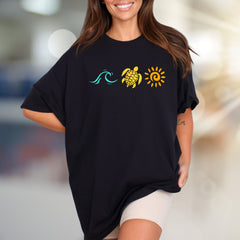 Wave Turtle Sun Graphic Tee, A Beach Vibe Pick for Ocean Lovers