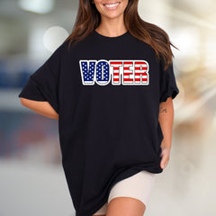 "VOTER" American Flag Graphic Tee, a Patriotic Pick for Engaged Citizens